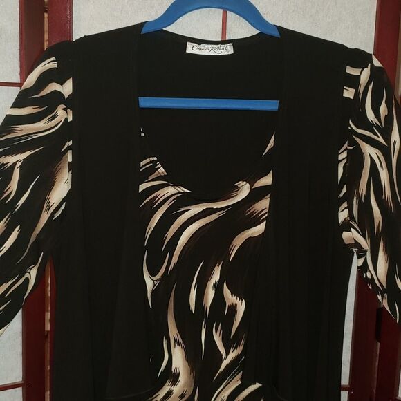 Claudia Richard Black & Tan Designer Blouse - Picture 2 of 6